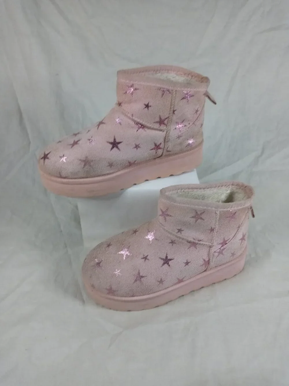 Shein Pink Star Print Girls Winter Kids Boots Size 3 in Fair Cond